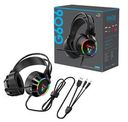 Gaming headset med RGB LED-lys, 3D stereo surroundlyd, støyreduserende mikrofon, for PC / PS4 / Xbox One, svart