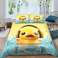 EKENOZ Cute Duck -pussilakana Monivärinen setti 3-osainen setti Ylellinen pehmeä pussilakanapeitto Vuodevaatteet Vuodevaatteet tyynyliinoilla Kaksi...