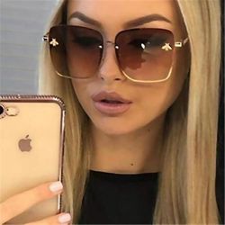 Mode Damer Oversized Rimless Square Bee Solbriller Damer Mænds Små Bi Briller Gradient Solbriller Kvinder Uv400