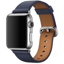 AIR Læderrem med klassisk urknap til Apple Watch series 3 2 1 42 mm natblå