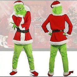 Jul vuxen Grinchen kostym Xmas Cosplay Fancy Dress Party Outfit Set Röd L