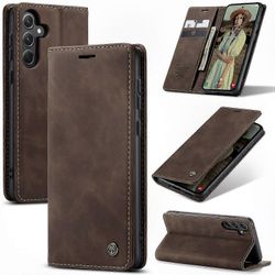 Nahkainen Puhelimen Kuori Korttipidikkeellä & Jalusta Samsung Galaxy A56 5G Kotelolle, CASEME 013 -sarja Kahvin värinen