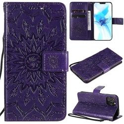 Iphone 12 / 12 Pro puristettu tulostus auringonkukkakuvio vaakasuora käännettävä Pu nahkakotelon pidike ja korttipaikat & lompakko ja kaulanauha (s...