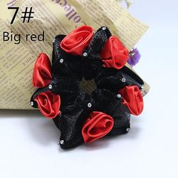 2pc Chiffon Rose Hex Hoved Blomst Hår Ring Pandebånd Farve Trompet med Diamant Fleece Pandebånd 7