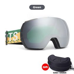 Lbq Ski Briller TPU Double Layer Anti Tåge Sfærisk Magnetisk Suction Ski Briller Udendørs vind Og Snebeskyttelse beskyttelsesbriller Green