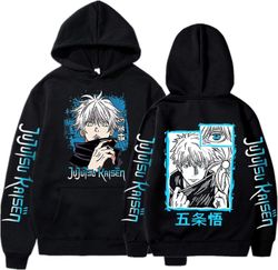 2023 Ny anime Jujutsu Kaisen Satoru Gojo hættetrøje Oversized efterår vinter fleece sweatshirt Mænd Kvinder Langærmet Pullover-g7 sort S