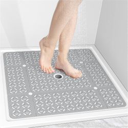 Heytea neliömäinen suihkumatto, 27"*27"erittäin suuri suihkumatto luistamaton, konepestävä suihkukaappimatto, jossa imukupit tyhjennysreiät, tpe li...