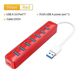 Idsonix USB Hub 4-port 3.0-hubadapter type C-dokkingstasjon 7-porters hubadapter 5 Gbps høyhastighets for Macbook Mac OS U3-15CM-RD