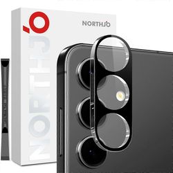 NORTHJO Samsung Galaxy S25 FE -kameran linssisuojalle musta silkkitulostus 3D-kirkas karkaistu lasi