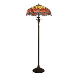 Interiors 1900 Lighting Guldsmed 2 Lys Gulvlampe Mørk Bronze, Rød, Tiffany Stil Glas, E27