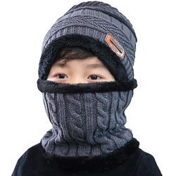 Liltop 2pcs Kids Boy Girl Vinter Varm Foret strikket Hue + Tørklæde Sæt Grå