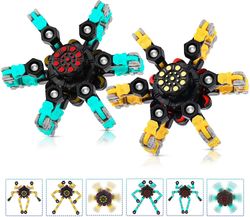 AIR Finger hånd spinner legetøj med transformerbar kæde mekanisk spiral twister (gul-blå)