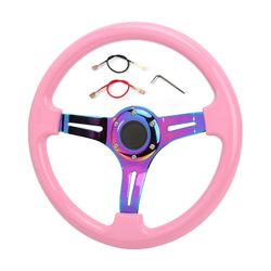 350mm / 14in ABS ohjauspyörä vaaleanpunainen 6-reikäinen universaali kilpaohjauspyörä auton muokkaus