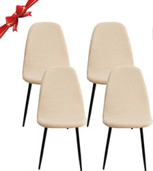 Phwj 4 kappaleen setti, Scandinavian Stretch ruokapöydän tuolin päällinen, Jacquard joustava tuolinpäällinen universaali kodin sisustukseen, beige