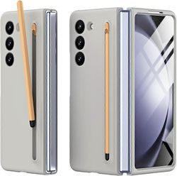 Unbrand Samsung Galaxy Z Fold 6 -kotelo, jossa on S Pen &; S Pen -pidike, Z Fold 6 Case liukumaton mattasuojakotelo näytönsuojakalvolla Vaalean har...