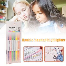 Dobbelte side highlighters med brede og fine tips Diverse farver Dual-tips Penne 6 farver til studerendes klasseværelse Montessori legetøj