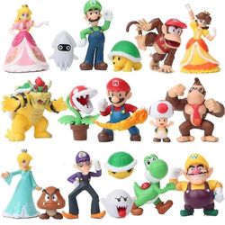 18kpl Super Mario Bros Action Figures Toys Set Game Collectible Model Dolls Mario, Luigi, Yoshi, Princess, Turtle, Toad, Bowser Figure Toys-i