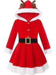 Ruitong Girls Christmas Mrs. Santa Claus Costume Red Velvet hettegenser kjole rød 130cm