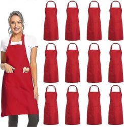 12 pakkausta tavallinen bib-esiliinat 2 taskulla - Musta Unisex Kaupallinen esiliina irtotavarana Punainen