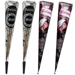 Amyi 4kpl Henna väliaikainen tatuointisetti, luonnollinen musta ja ruskea Mehndi tarrat stensiileillä