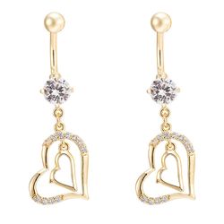 Ruili Diamante Dobbelt Kærlighed Heart Navle Ring Spænde Nail forgyldt hvid zircon