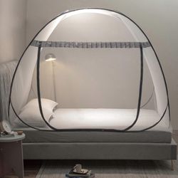Ultraleichtes Pop-Up Moskitonetz Bett 150x200cm, Fliegennetz Mit Klebehaken Für Doppelbett & Einzelbett, Moskitoschutz
