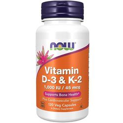 NOW Foods NU Livsmedel Vitamin D-3 & K-2 Kapslar 120