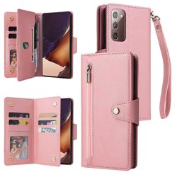Foxdock Yhteensopiva Samsung Galaxy Note 20 Case PU -nahkaisen magneettisen käännettävän vetoketjullisen kortinhaltijan lompakon kannen kanssa Rose...