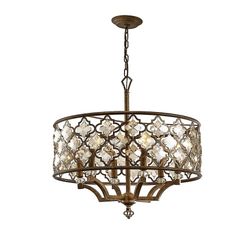 Inspired Lighting Indie Cylindrisk loft vedhæng 6 lys E14 Mokka, Teak forgyldt krystal