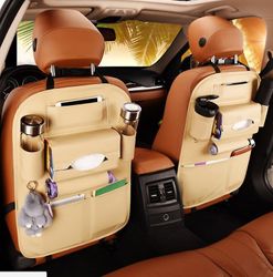 Autostol Ryg Arrangør Rejsetaske Opbevaring Multi-lomme Pu Læder Bagsædet Protector beige