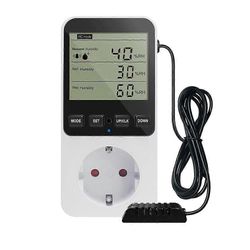 Kosteussäädin, lämpötilansäätimen pistorasia 230 V, lämpötilakytkin, pistorasiatermostaatti SWI Valkoinen