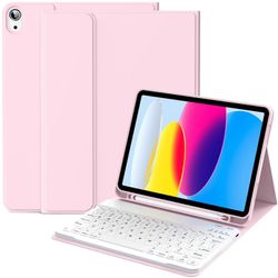 IPad 10.9 (2022) nahkainen tablet-jalustan kansi + magneettinen Bluetooth-näppäimistö Vaaleanpunainen