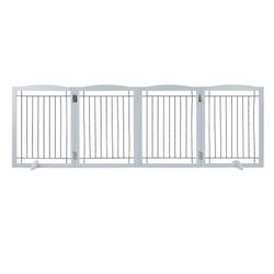 Succebuy Vapaasti seisova koiraportti, 32" K x 96.5" W vapaasti seisova lemmikkiportti, 4 paneelia taitettava koiraportti, hiljainen jalkatuki sisä...