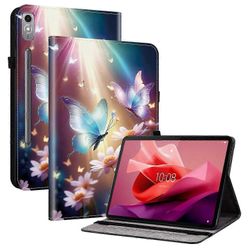 Lenovo Tab P12 Nahkakotelo Jalusta- ja Korttipaikoilla - Kuviopainettu Tabletin Kansi Monivärinen Butterfly Floral