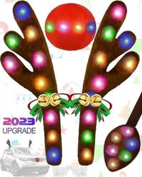 Joulun poronsarvet auton sisustussarja IP44 vedenpitävä LED monivärinen, 50LED kaksipuoliset valot jingle kelloilla Rudolph, auto loma lisävaruste