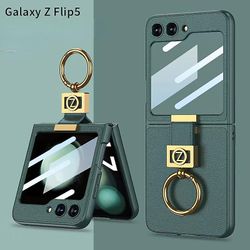 Frusde Z Flip 5 etui ringholder, læder slank taske kompatibel Samsung Galaxy Z Flip 5 med bagskærmbeskytter Grøn