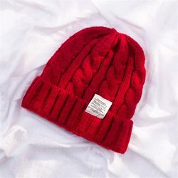 Winter Beanie Hat For Women Strikke Cap Ins Mote Hold varm ull Par Cap Lady Tråd Strikket Beanie Cold Twist Female Bonnet Rød