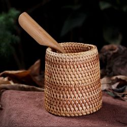 Linkrunning Håndlavet Vine Desk Organizer Pen Container Box Tea Caddy Makeup Børster Holder Stand, Rattan blyantholder (cylinder) Brown Cone