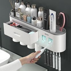 Magnetisk Adsorpsjon Invertert Tannbørste Holder Dobbel Automatisk Tannkrem Squeezer Dispenser