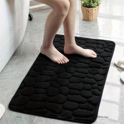 Tyylikäs nopeasti kuivuva samettinen memory foam -kylpymatto - luistamaton, erittäin imukykyinen, 3D-kivisuunnittelu tyylikkääseen mukavuuteen Must...