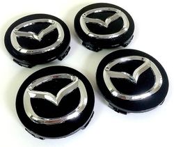 Mazda svart og krom hjul senter caps hub merker emblem 56mm 4pcs
