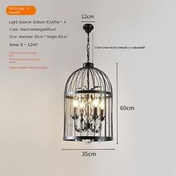 Atuto Retro Bird Cage Led Anheng Lights Smijern Krystallysekroner Restaurant Bar Bord Industriell stil Cafe Decor Lamper En 4 hoder warm light