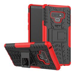 Stødsikker rustning sag for Samsung Note20 med støttefod all inclusive dække rød rpc2269