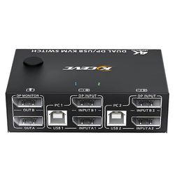 8K kahden näytön KVM-kytkin, Displayport 1.4 KVM-kytkin 2 näyttöä 2 tietokonetta 8K 30Hz 4K 144Hz 4 USB-portilla Musta
