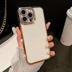 iPhone 16 Pro Max -kotelolle, kirkas TPU-puhelimen suojakuori kimaltelevalla linssillä - kulta Monivärinen Gold