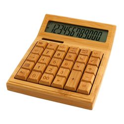 Monitoiminen bambuinen elektroninen laskin, 12 numeroa, aurinko- ja akkukäyttöinen, kaksoiskäyttöinen kotiin