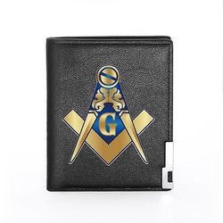Bricks Masons Kompas og firkantet g frimurerisk tegnebog og kreditkortholder (20 varianter) Bg080-sort