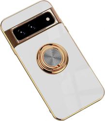 Autopuhelimen kotelo, galvanoitu magneettinen puhelinkotelo rengasjalustalla Google Pixel 6A/7/7A/7 Pro/8/ 8 Prolle Valkoinen Pixel 7