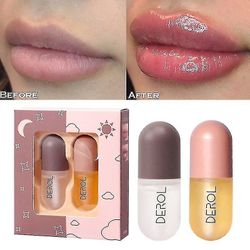 2pcs Day Night Lip Plumper Sæt 5ml Instant Volumising Lips Plumper Gloss Reduce Fine Lines Serum Oil Mask