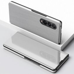 Ofocase Z Fold 5 etui, læder foldedæksel spejlbelægning til Samsung Galaxy Z Fold 5 stødsikkert beskyttende telefoncover til Galaxy Z Fold5 2023 sølv